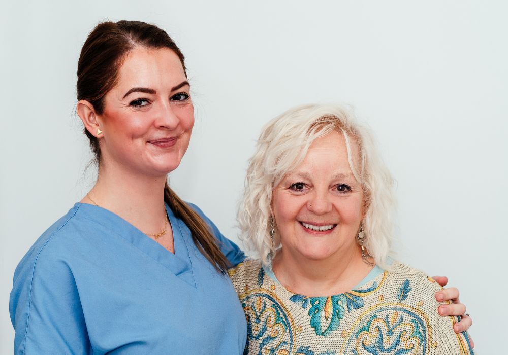 Patient photos, before and after a dental bridge