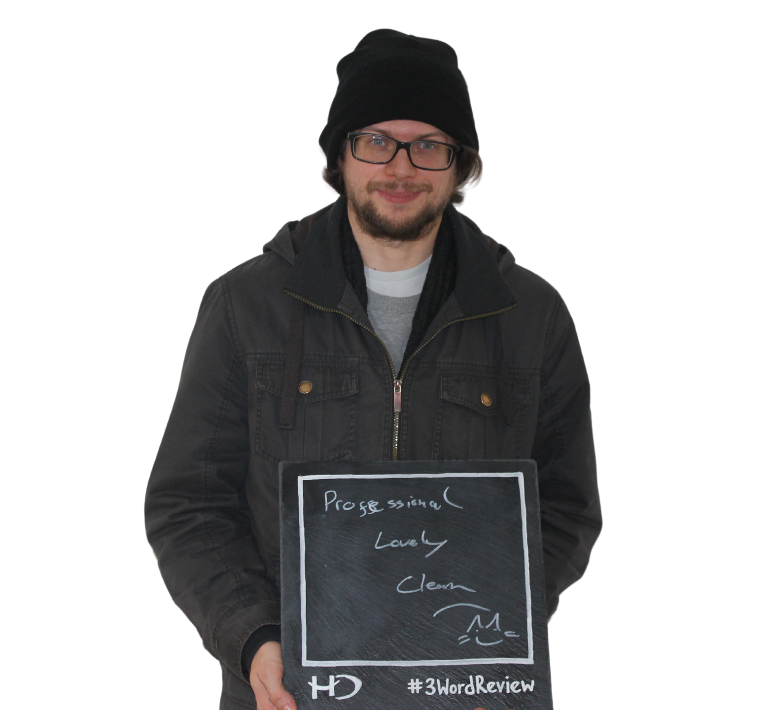 Patient posing 3 words that reflect their experience of the care provided by Hampshire Dentists