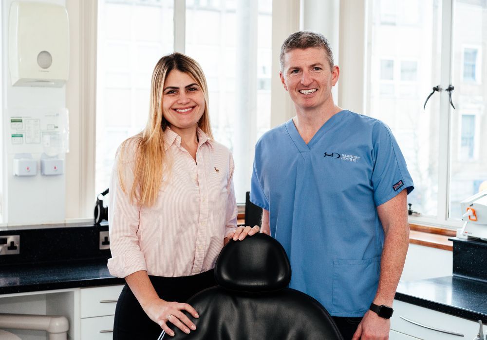 Referrals - Hampshire Dentists Pain Free Dentist in Southampton Dr Robin Hanna and Dr Joanna Binato stand together in Hampshire Dentists surgery